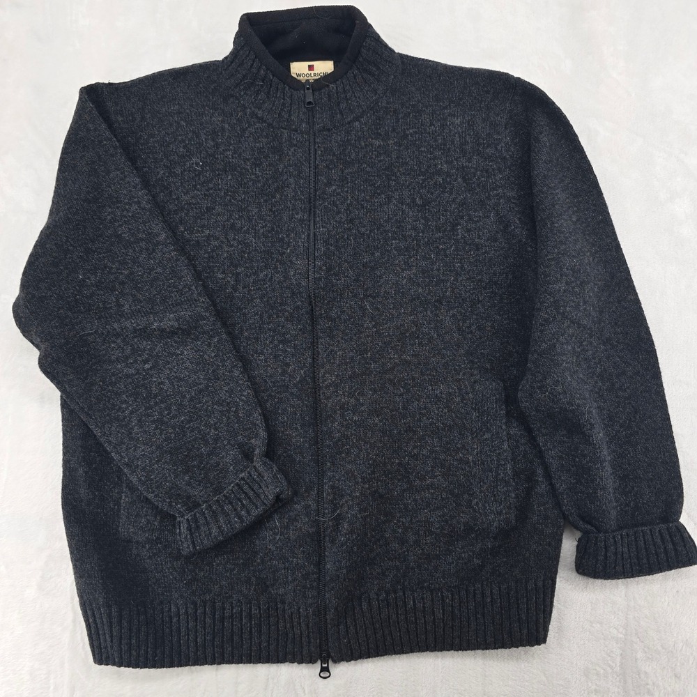 Woolrich Sweater Mens‎ L Full Zip Cardigan Onyx Heather Gray Wool 9053 Jacket